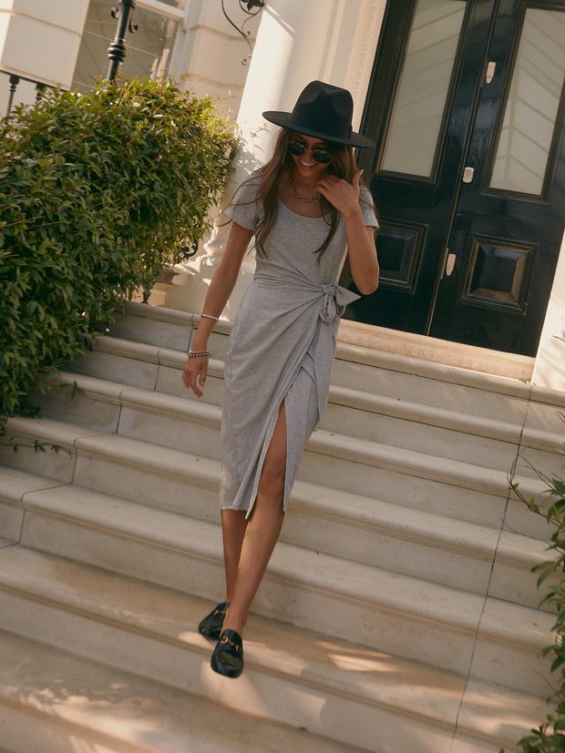 Grey Wrap Midi Dress | Grey Midi Dress ...